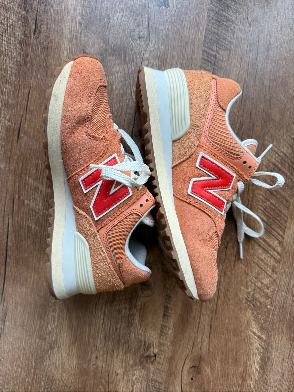 New Balance Orange Suede & Mesh 574 Sneakers with Cream Details - Picture 2 of 4